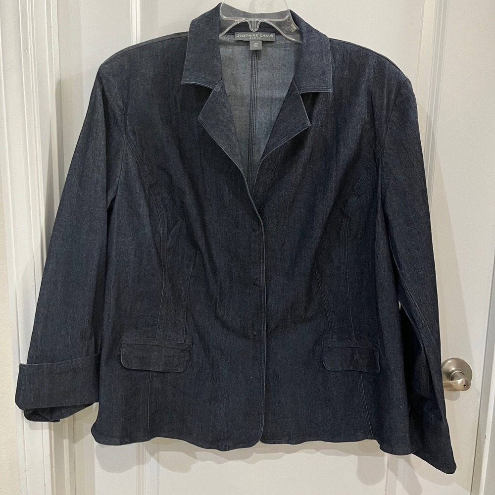 Josephine Chaus Woman Dark Wash Denim Blazer Jacket 24W Indigo Snap Front